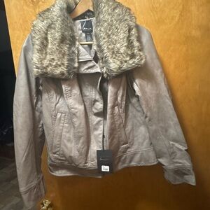 NWT Lane Bryant Vegan Leather Jacket with Faux Fur Collar